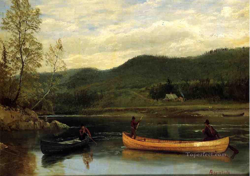 Men in Two Canoes Albert Bierstadt Landscape Oil Paintings